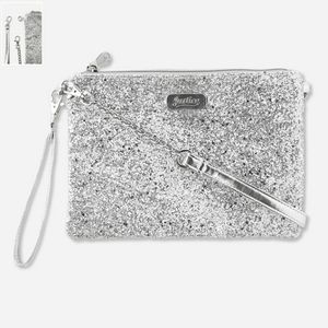 JUSTICE silver glitter convertible crossbody bag